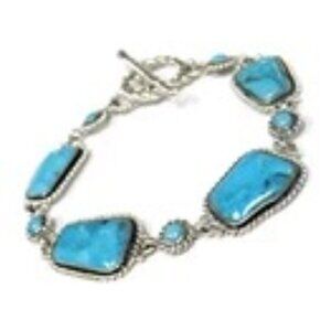 BARSE 925 Sterling Silver Bracelet w/ Turquoise Stones & Twisted Rope Design 8"